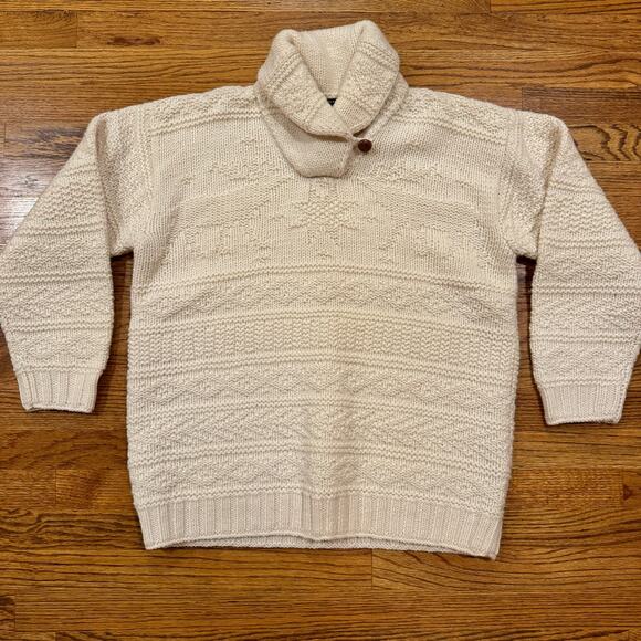 VTG Lauren Ralph Lauren Hand Knitted Patterned Sweater PM Medium Wool Reindeer - Picture 1 of 16